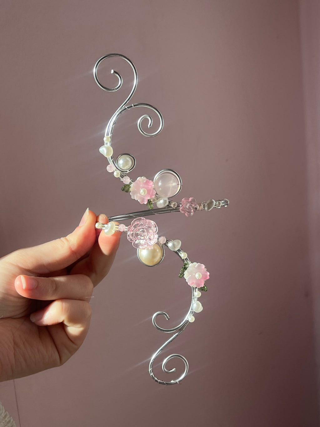 Silver pink blossom cuff