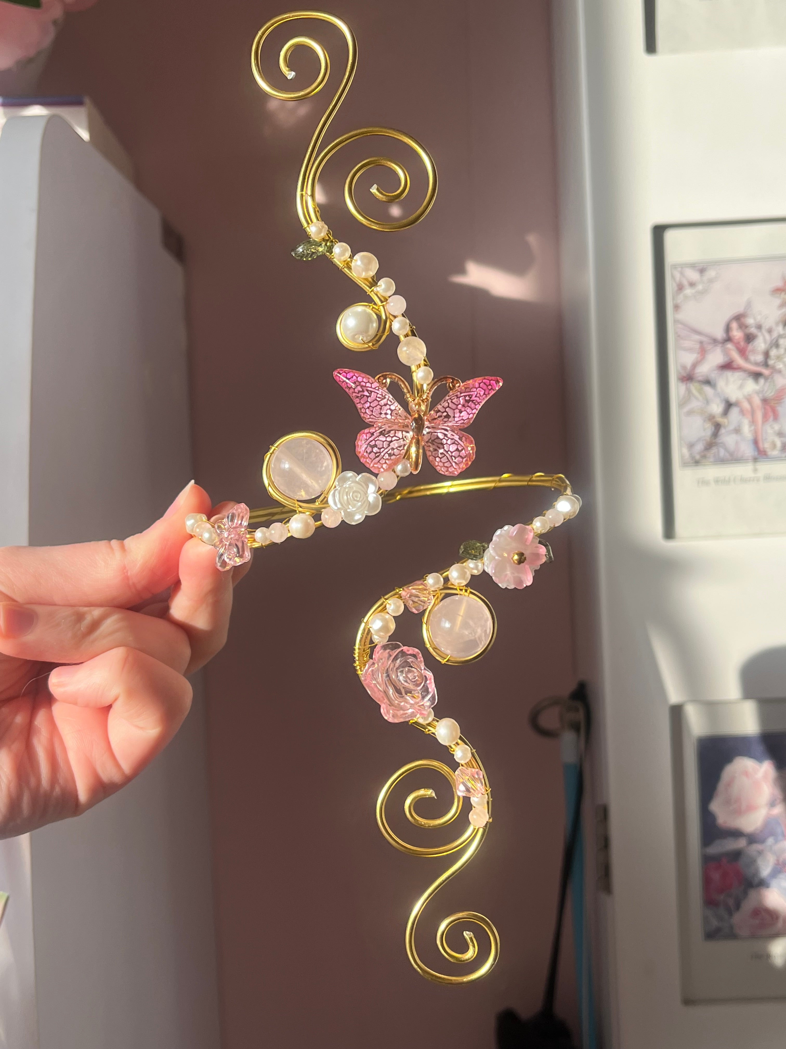 Pink and gold butterfly arm cuff