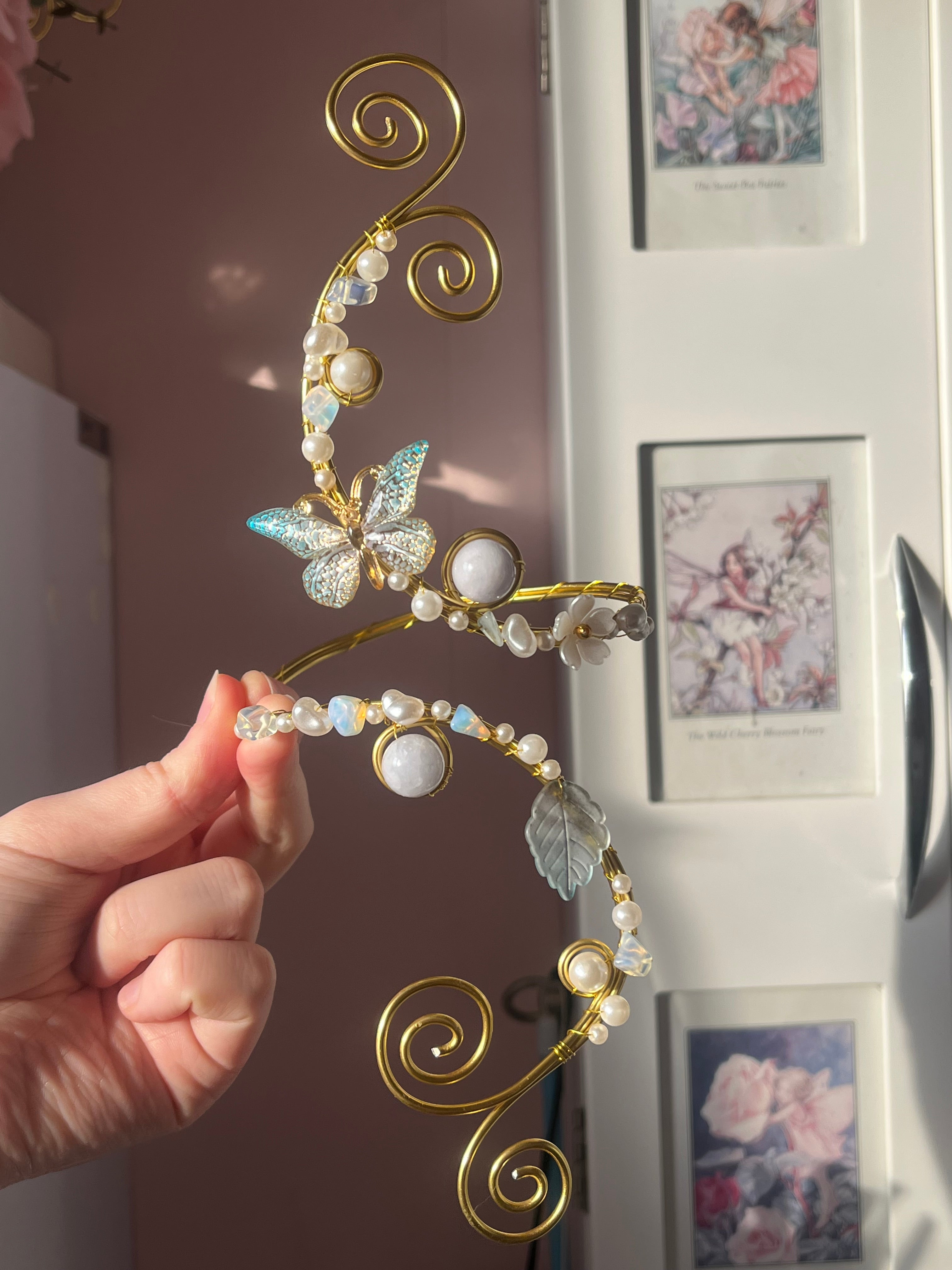 Blue and gold butterfly arm cuff