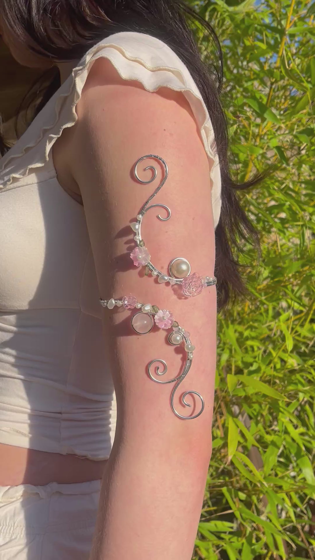 Silver pink blossom cuff